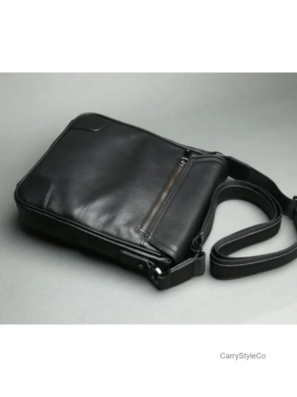 Full Grain Cowhide Messenger Bag for Men Tablet Business Crossbody